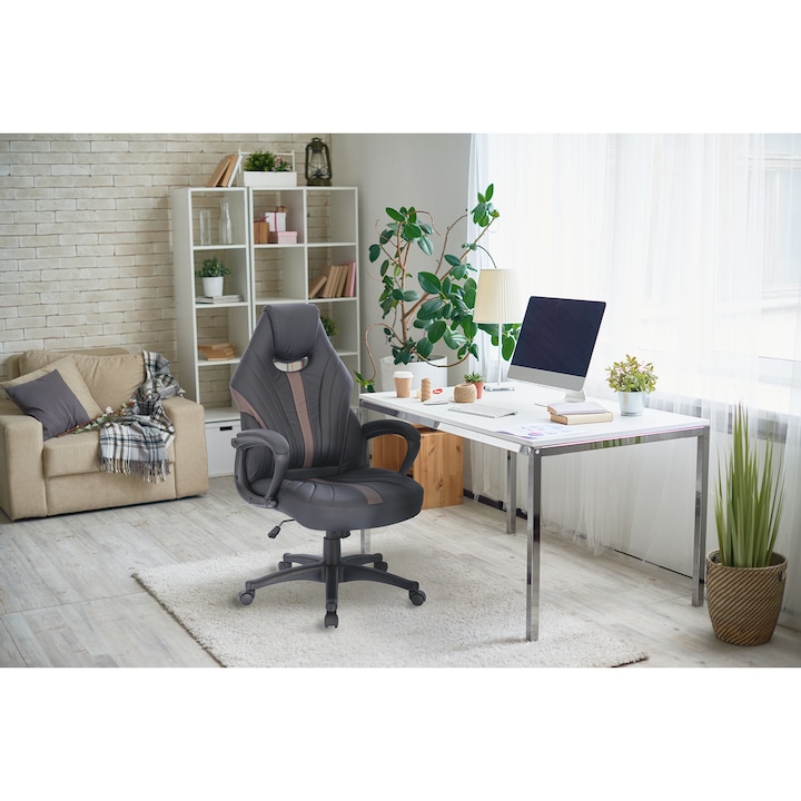 Scaun de birou Kring Kobe, piele ecologica, Negru/Maro