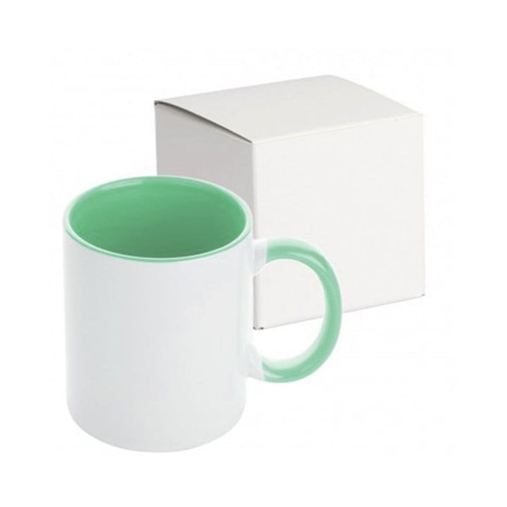 Cana personalizata cu initiala numelui, alba cu interior si maner verde, 350ml, Colectia Flori-Alfabet, litera Y