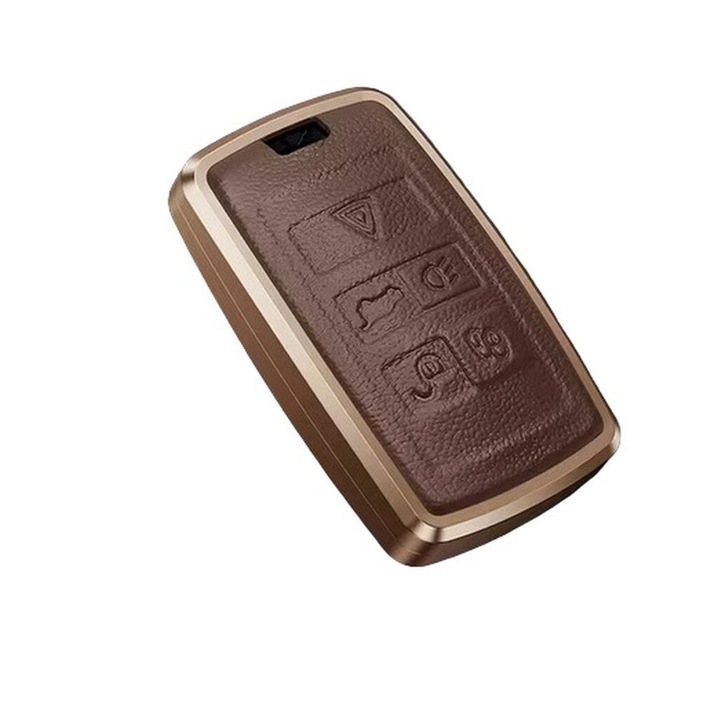 Husa aluminiu cu piele maro pentru cheie Land Rover Range Rover Sport Evoque Freelander For Jaguar XF XJ XE XJL XF