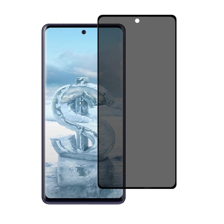Folie protectie din sticla compatibila cu Samsung Galaxy A55, Privacy, full glue, full size, lipici pe tot ecranul, negru, PlanetPhone