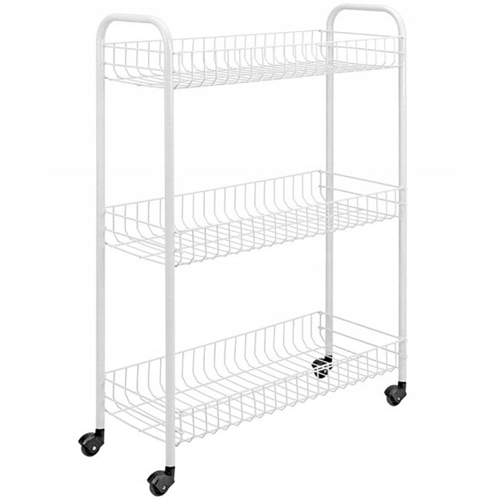 Rafturi pe roti, carucior de bucatarie mobil, 3 metalice Etajera, pentru baie, Alb, 84x56x23 cm, Metaltex