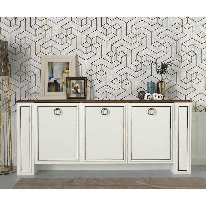 Скрин, Royal Charm, UniqueUtil, 180 x 45 x 76 см, бял/златист