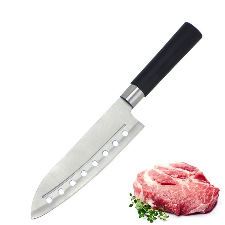 Cutit Japonez Santoku Salestore.ro Versatil in utilizare, Lama de 17.2 din Otel Inoxidabil, maner din PP, Profesional, 29.5 cm, Negru