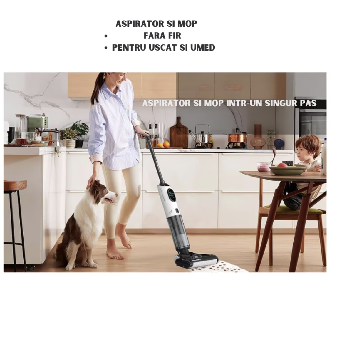 Aspirator Vertical, Ila Product®, Aspirator Fara Fir, Aspirare Puternica Cu Mop Umed Integrat, Control Inteligent Smart, Sistem Auto Curatare, Rezervor Apa Dublu, Filtru HEPA Lavabil, Aspirator Cu Filtru Performant, Putere 170W, Alb