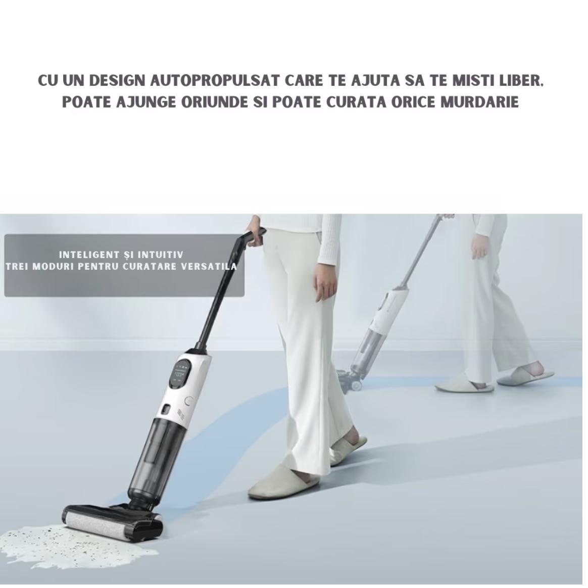 Aspirator Vertical, Ila Product®, Aspirator Fara Fir, Aspirare Puternica Cu Mop Umed Integrat, Control Inteligent Smart, Sistem Auto Curatare, Rezervor Apa Dublu, Filtru HEPA Lavabil, Aspirator Cu Filtru Performant, Putere 170W, Alb