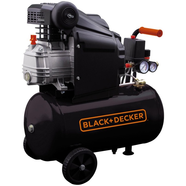 Компресор за въздух Black & Decker, 1,5 к.с., Капацитет на резервоара 24 л, Максимално налягане 8 бара + Комплект от 6 части