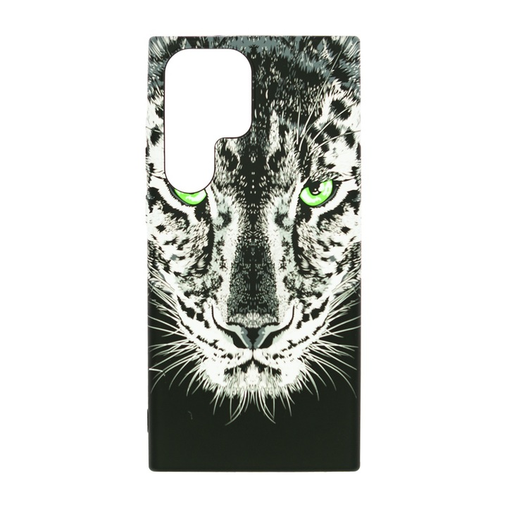 Husa de telefon, LUXO, compatibil cu Samsung Galaxy S23 Ultra, model Black Leopard cu efect fosforescent, TPU, multicolor