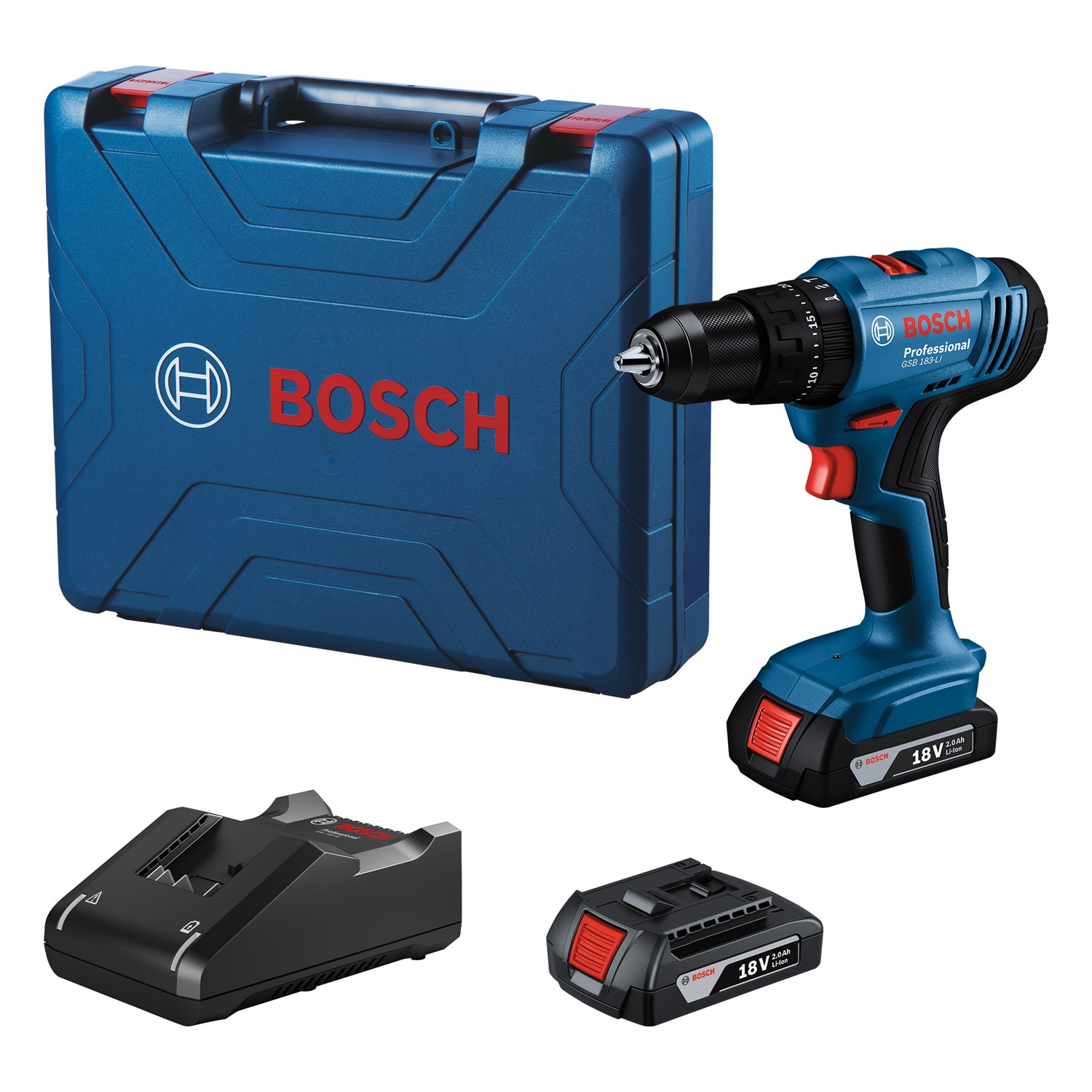 Masina de gaurit si insurubat (bormasina) cu percutie pe acumulator Bosch Professional GSB 183-LI 18 V, 21/56 Nm, mandrina metalica 13mm, 20+1 trepte torsiune, 35 mm diametru maxim