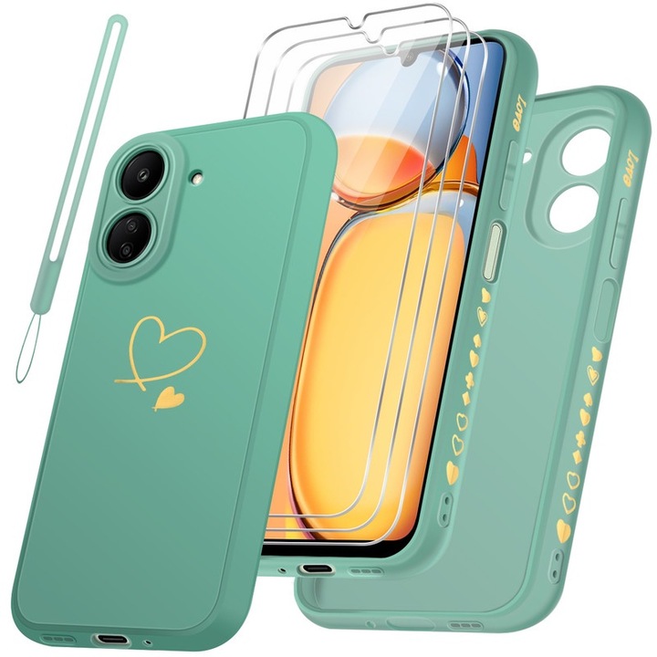 Tokkészlet/3 képernyővédő fólia, Xiaomi Redmi 13C / Poco C65 kompatibilis, TPU/biztosított üveg, zöld