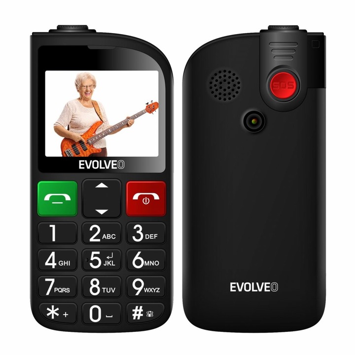 EVOLVEO EasyPhone FL, telefon mobil pentru seniori cu suport de incarcare, negru