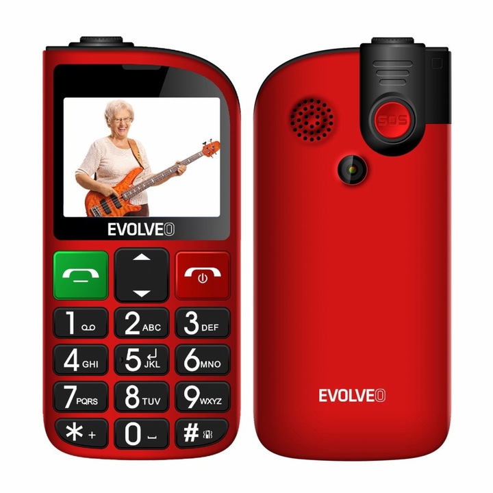 EVOLVEO EasyPhone FL, telefon mobil pentru seniori cu suport de incarcare, rosu