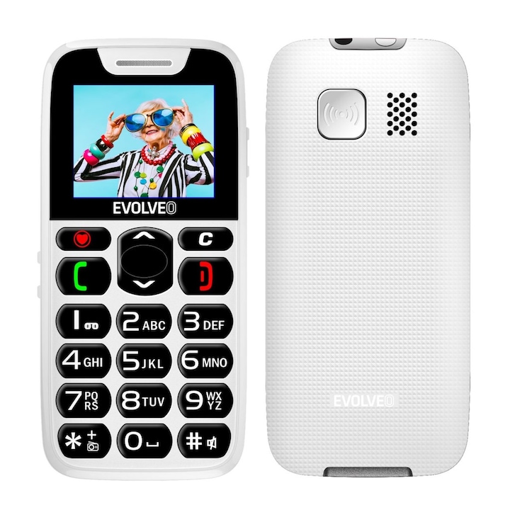 EVOLVEO EasyPhone, telefon mobil pentru seniori cu suport de incarcare, alb