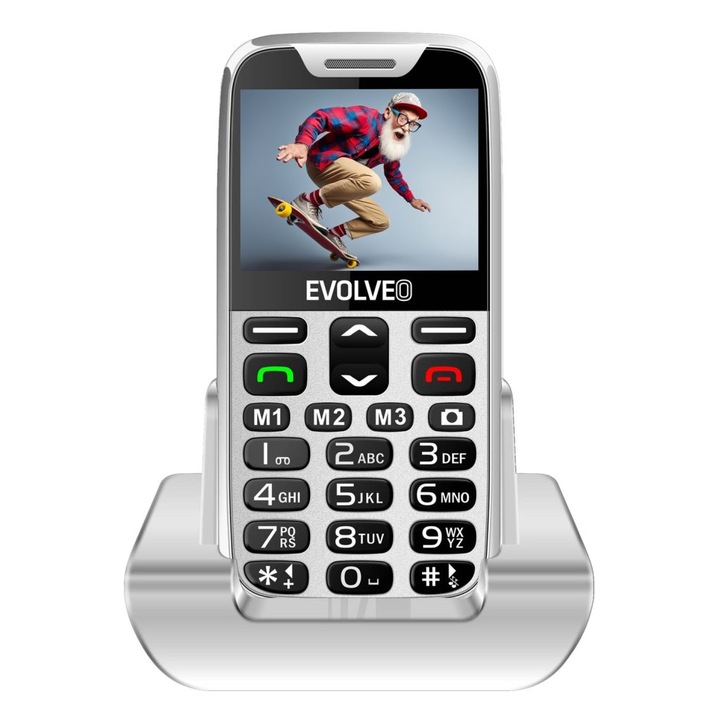 EVOLVEO EasyPhone XR, telefon mobil pentru seniori cu suport de incarcare, alb