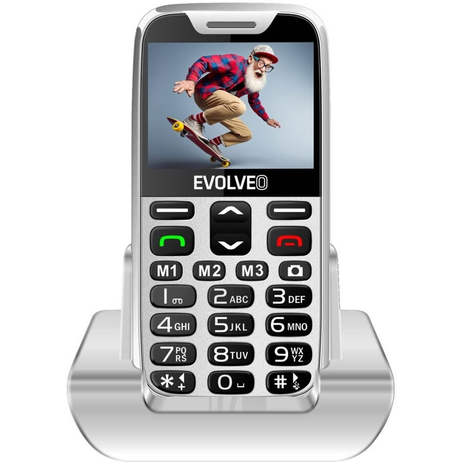 EVOLVEO EasyPhone XR, telefon mobil pentru seniori cu suport de incarcare, alb