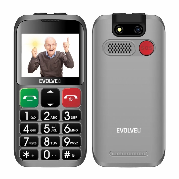 EVOLVEO EasyPhone ET, telefon mobil pentru seniori cu suport de incarcare, argintiu