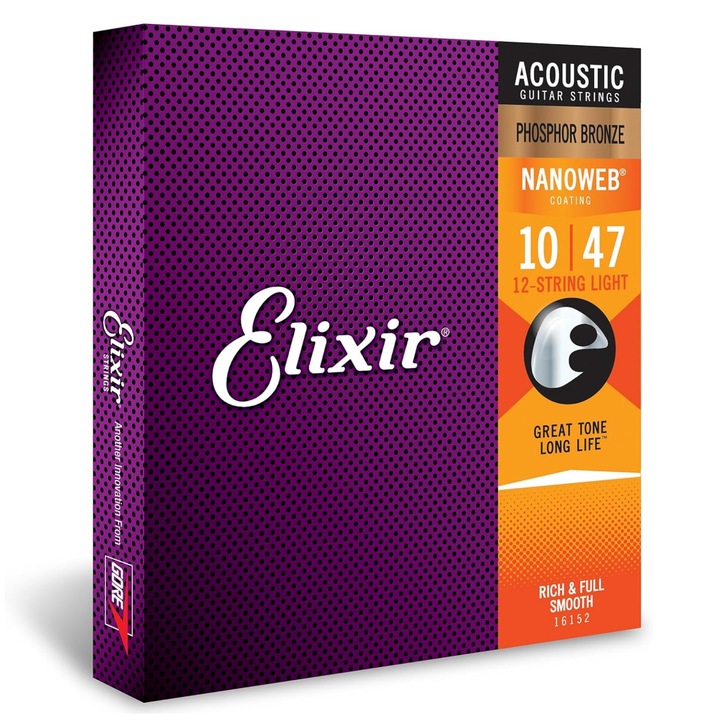 Комплект струни за акустична китара, Elixir Nanoweb, дебелина 10-47 Extra Light, фосфорен бронз, enkourakoko®
