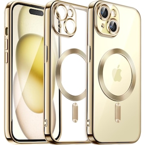 Husa telefon CLOOPER™, Compatibila iPhone 15, tip MagSafe, Rezistenta la socuri si zgarieturi, Transparenta, Gold