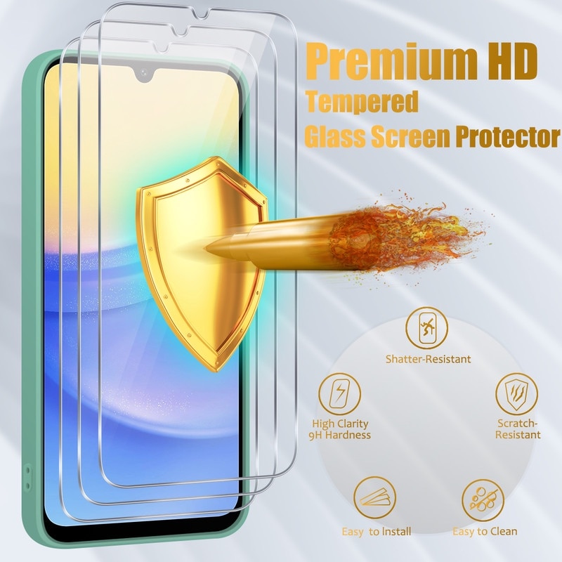 Set husa/3 folii protectie ecran, compatibil cu Samsung Galaxy A15 4G / 5G, TPU/sticla securizata, verde