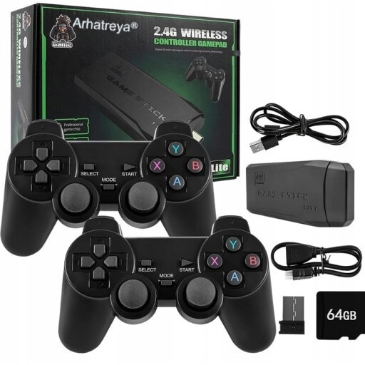 Stick pentru jocuri video, Consola de jocuri video Lite 4K, controler, Arhatreya®，fara fir dublu M8 64GB Pana la 20000 de jocuri retro pentru