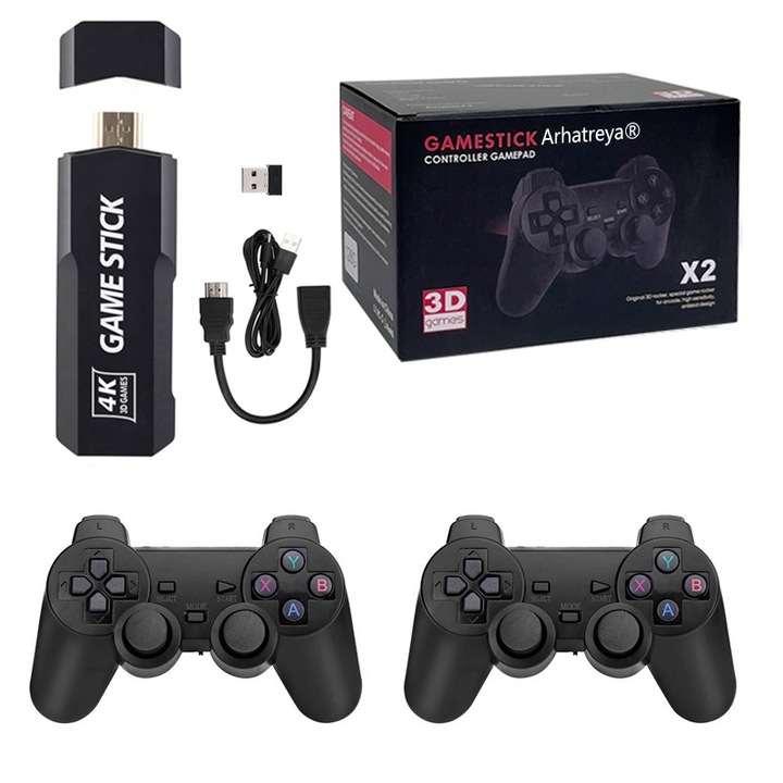 Stick de joc GD10, consola HD 128G 4K, controler wireless dual pentru jocuri video, consola retro 2.4G, Arhatreya®，40000 de jocuri PSP