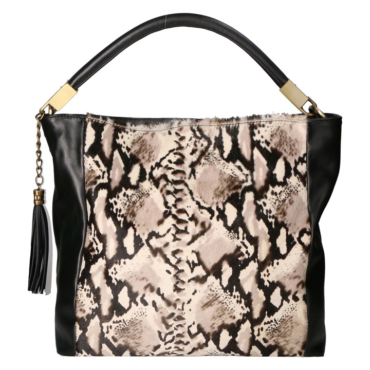 Chiara Ferretti, Geanta hobo cu model animal print, Negru, Bej deschis