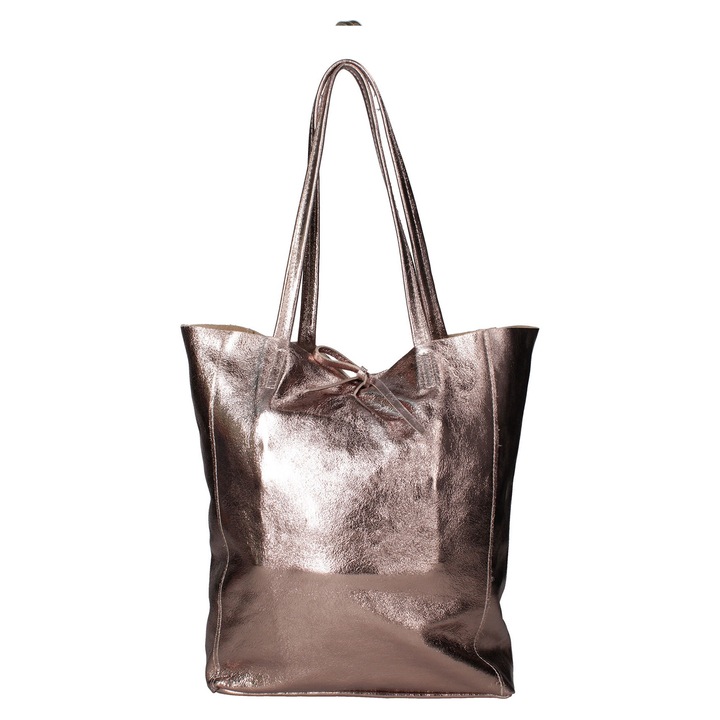 Gave Lux, Geanta shopper din piele cu model uni, Bronz