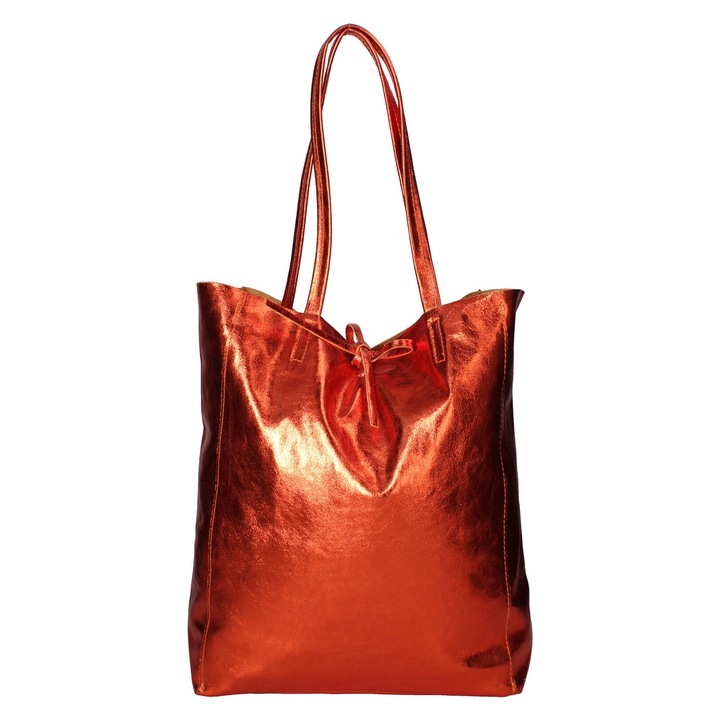 Gave Lux, Geanta shopper din piele cu model uni, Portocaliu mandarina
