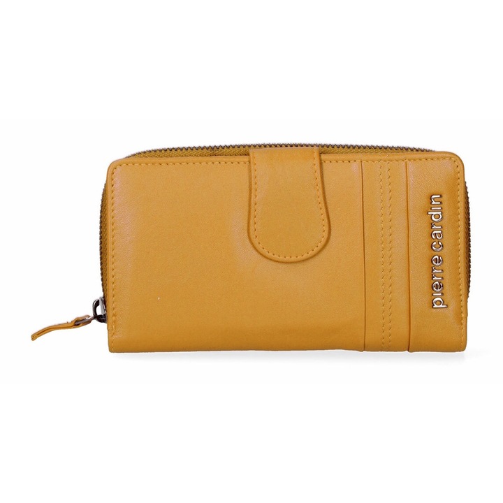 Pierre Cardin, Portofel din piele cu detaliu logo, Galben mustar