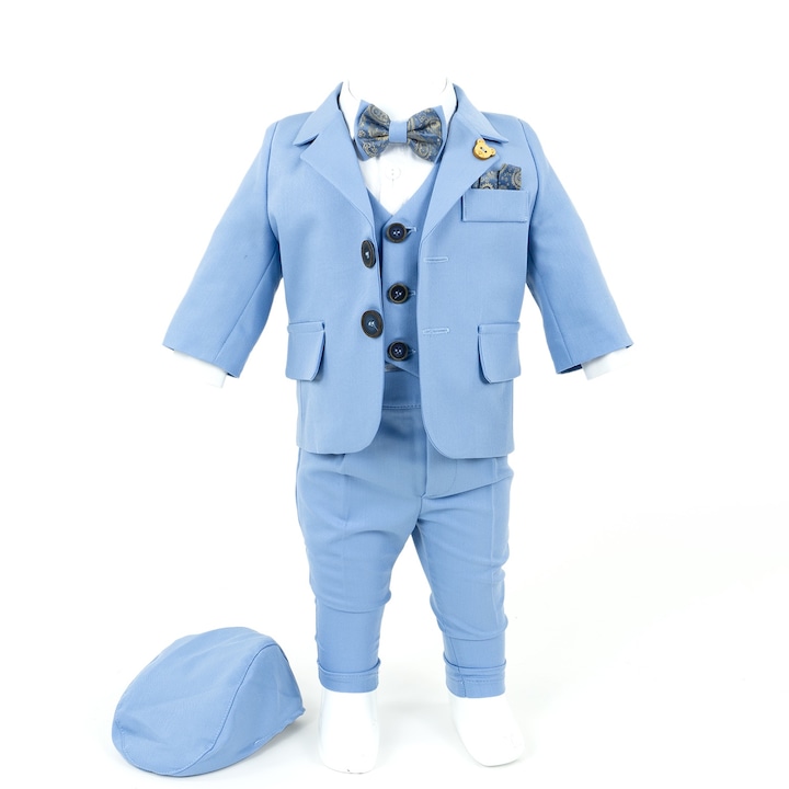 Costum Botez "David", cu Chipiu si Papion, 6 piese, pentru Baieti, culoare Bleumarin, marca LoreBebe ® - 75-80 CM