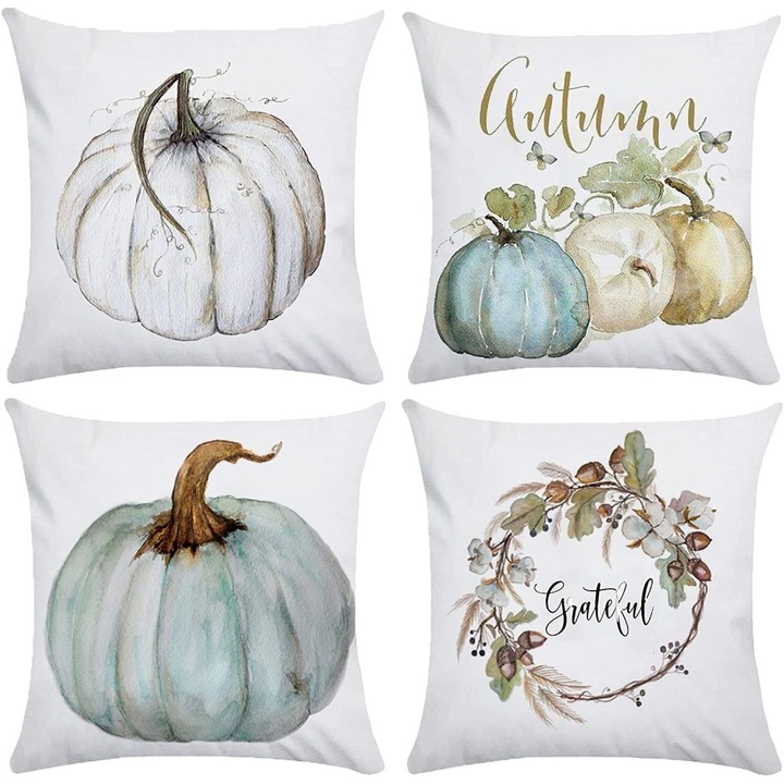 Set 4 huse de perna decorative, Plus, 45x45 cm, Multicolor