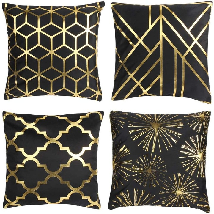 Fete de perna, Enforose, set de 4, modele geometrice negru-aur, material scurt din plus, 100x50cm