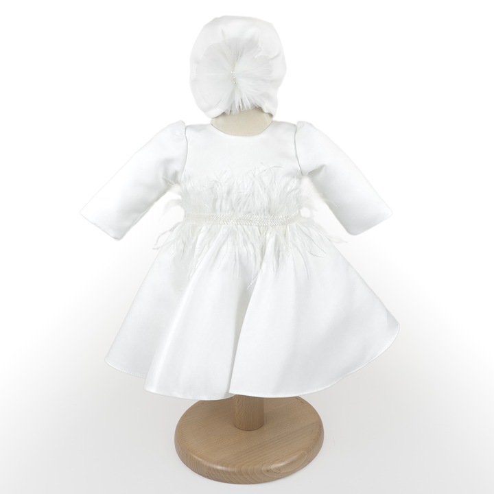 Rochita Botez "Aria", cu Bentita, 2 piese, pentru Fete, culoare Alb, marca LoreBebe ® - 69-74 CM