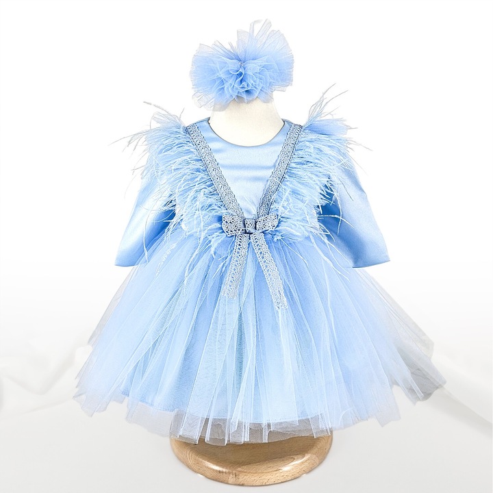 Rochita Botez "Elsa", cu Bentita, 2 piese, pentru Fete, culoare Bleumarin, marca LoreBebe ® - 57-62 CM