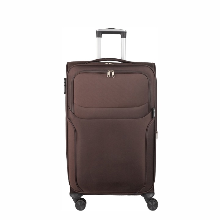 Troler voiaj Mediu, Naimeed D5973, 4 roti duble 360 grade, material textil, inchidere cifru, Maro, 41x27x62cm