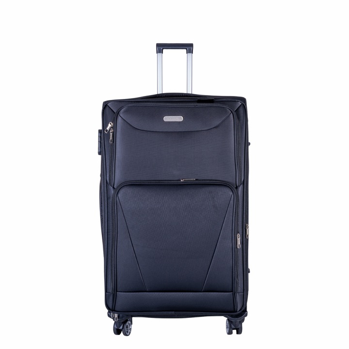 Troler voiaj Mic, Naimeed D5998, 4 roti duble 360 grade, material textil, inchidere cifru, Negru, 35x21x58cm