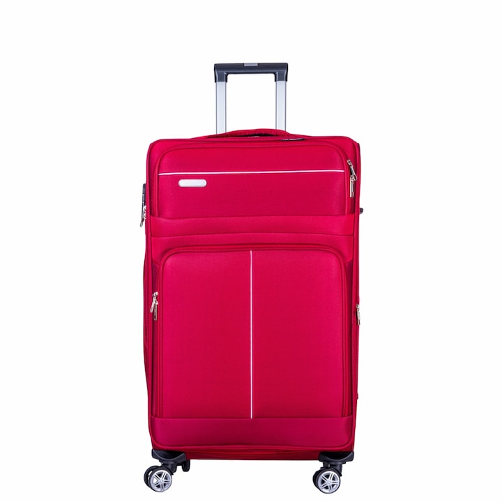 Troler voiaj Mic, Naimeed D6002, 4 roti duble 360 grade, material textil, inchidere cifru, Rosu, 35x21x58cm