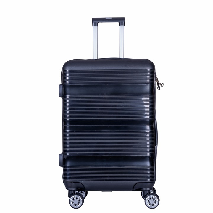 Troler voiaj Mediu, Naimeed D6007, 4 roti duble 360 grade, PP, inchidere cifru, Negru, 41x23x57cm