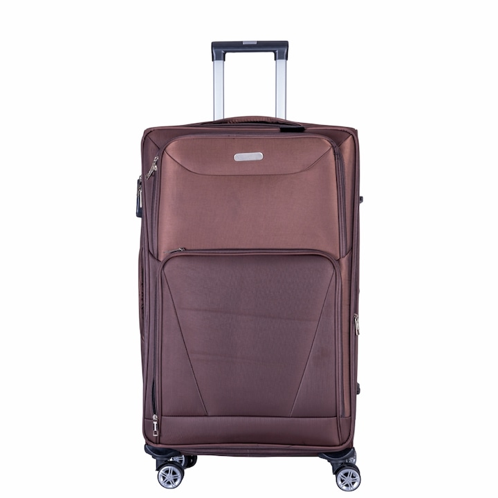 Troler voiaj Mediu, Naimeed D6000, 4 roti duble 360 grade, material textil, inchidere cifru, Maro, 41x23x68cm