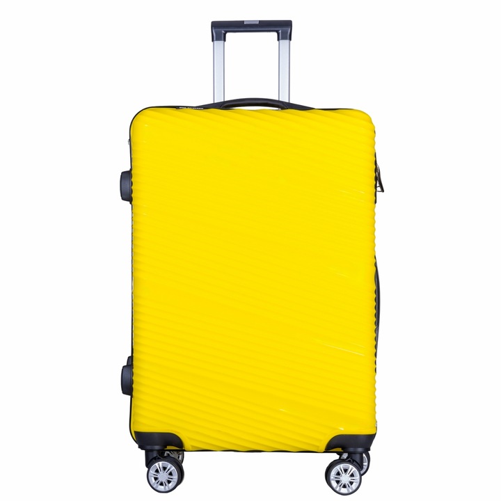 Troler voiaj Mare, Naimeed D6022, 4 roti duble 360 grade, PP, inchidere cifru, Galben, 46x25x64cm