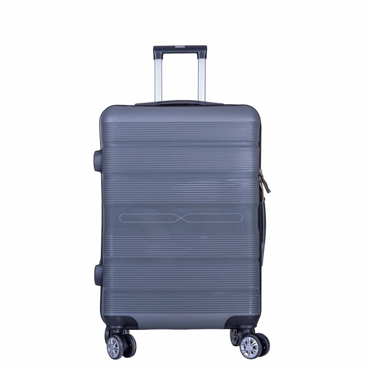Troler voiaj Mic, Naimeed D6020, 4 roti duble 360 grade, PP, inchidere cifru, Gri, 36x21.5x50cm