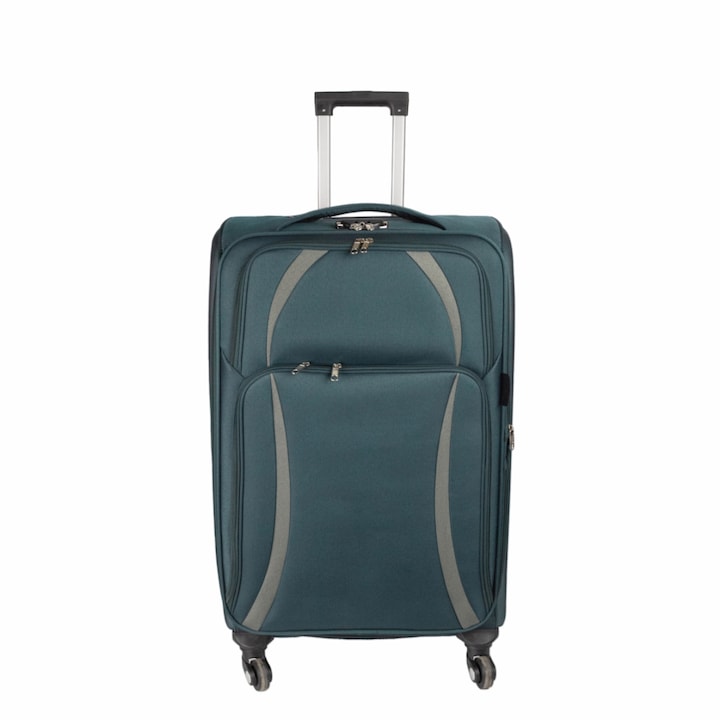 Troler voiaj Mic, Naimeed D5981, 4 roti, material textil, inchidere cifru, Verde, 35.5x26x52cm