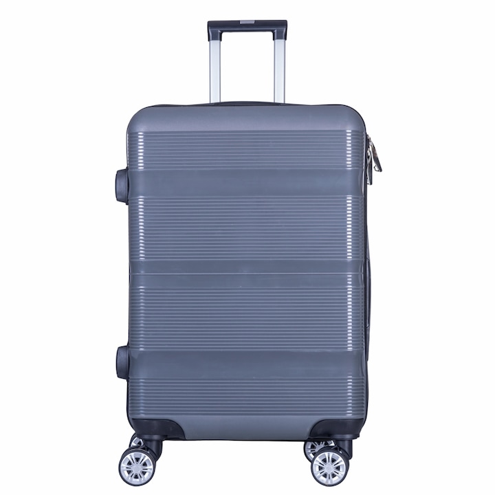 Troler voiaj Mare, Naimeed D6019, 4 roti duble 360 grade, PP, inchidere cifru, Gri, 47x25.5x67cm