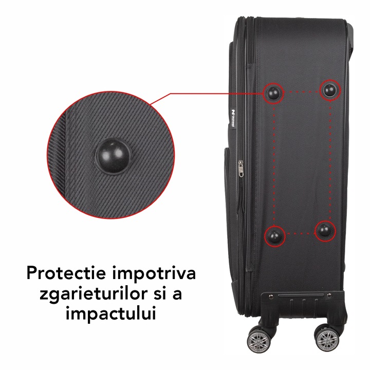 Troler voiaj Mediu, Naimeed D5992, 4 roti, material textil, inchidere cifru, Negru, 43x27x63cm