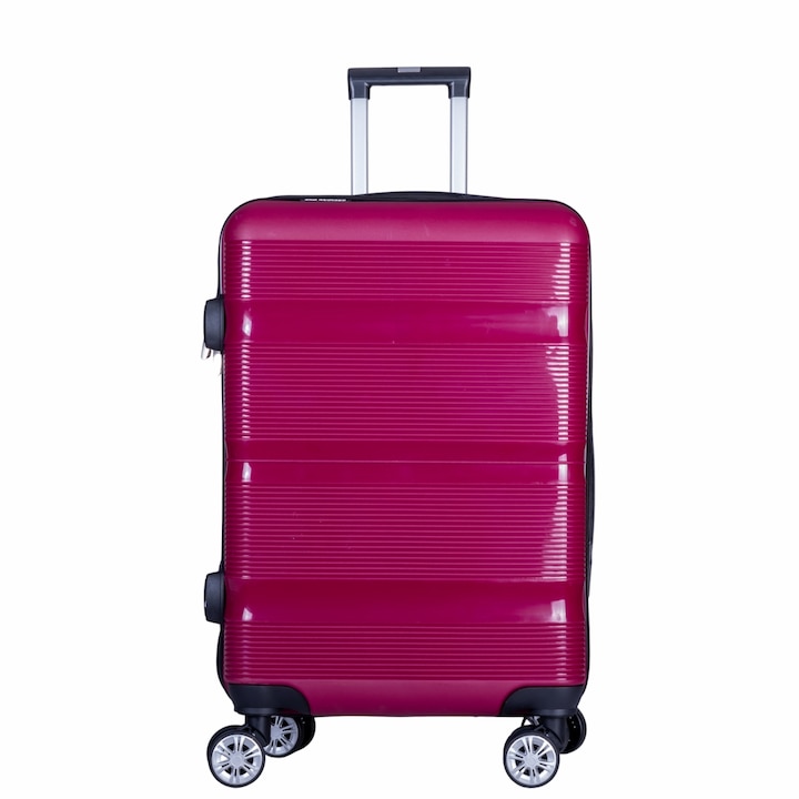 Troler voiaj Mediu, Naimeed D6015, 4 roti duble 360 grade, PP, inchidere cifru, Visiniu, 41x23x57cm