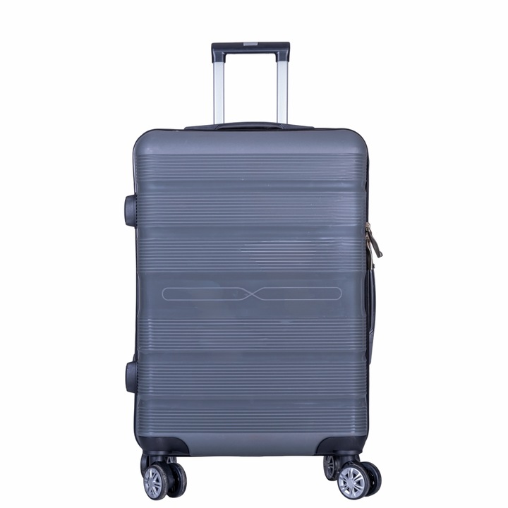 Troler voiaj Mediu, Naimeed D6020, 4 roti duble 360 grade, PP, inchidere cifru, Gri, 43x24x59cm
