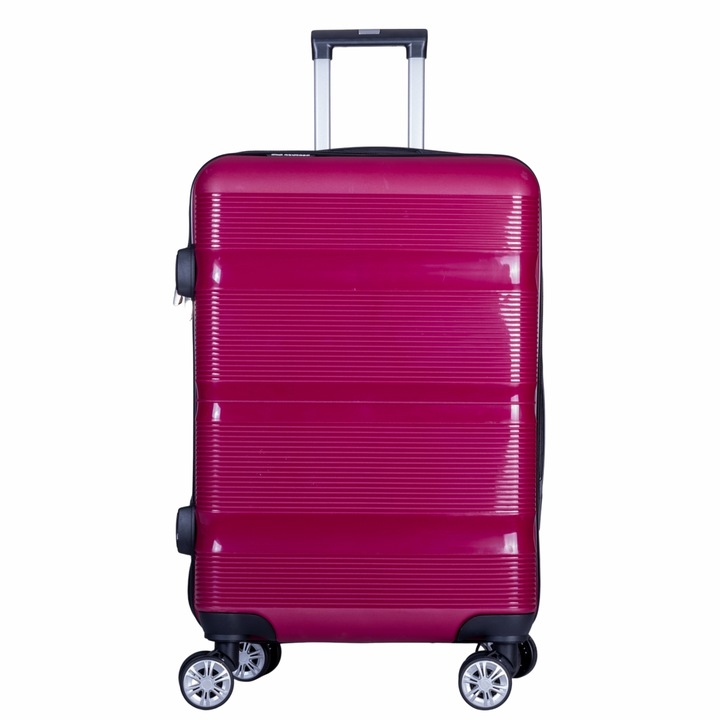 Troler voiaj Mare, Naimeed D6015, 4 roti duble 360 grade, PP, inchidere cifru, Visiniu, 47x25.5x67cm