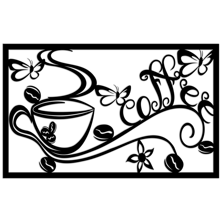 Tablou 3D pentru perete: Ceasca de ceai cu cafea, filigran, decorare perete, dantelat, perforat pentru bucatarie, 58x95