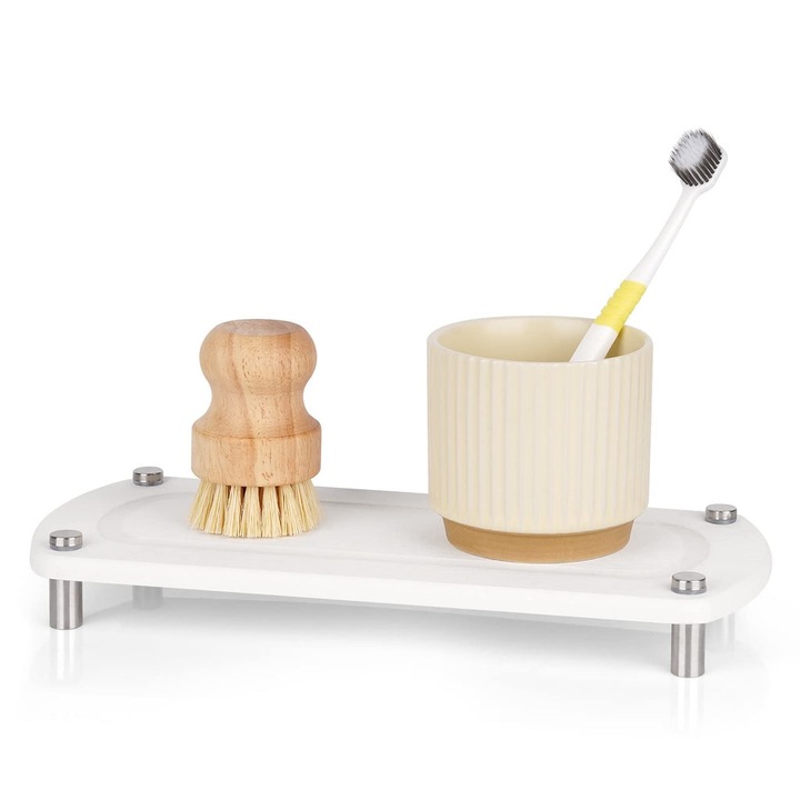 Gyorsan száradó fürdőszobai vagy konyhai rendszerező tálca, 12 x 28 cm, fehér