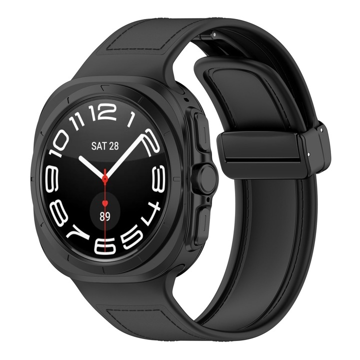 Curea Ceas SmartWatch din piele PU pentru Samsung Galaxy Watch Ultra 47mm, OPTIM SOLUTION, Stylish Design, Comfy to Wear, Easy to Install, Negru