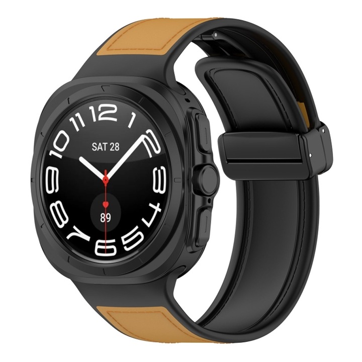 Curea Ceas SmartWatch din piele PU pentru Samsung Galaxy Watch Ultra 47mm, OPTIM SOLUTION, Stylish Design, Comfy to Wear, Easy to Install, Maro